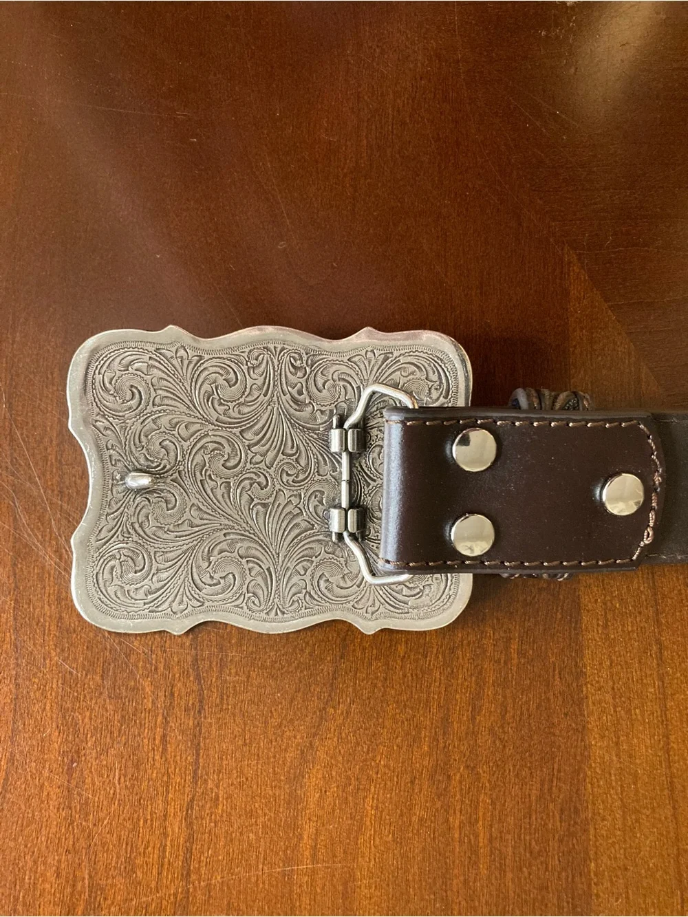 Nocona Belt Company Women’s Embossed Leather Cross Buckle Belt -Like New
